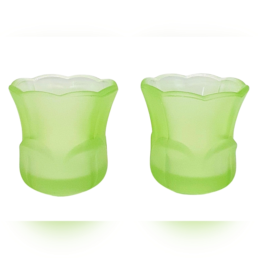 Vintage Homco Home Interiors Frosted Light Green Tulip Candle Holders